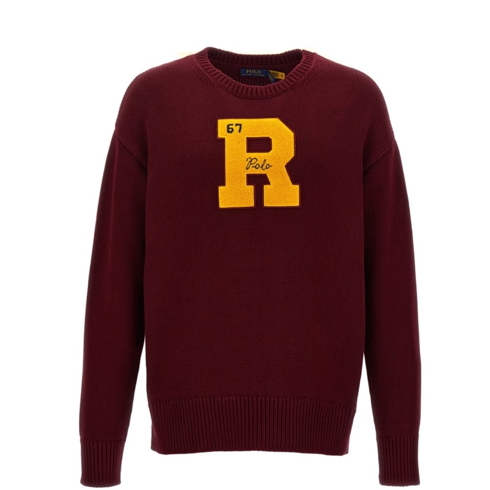 Polo by Ralph Lauren Men's Maroon Sweater with Yellow Logo